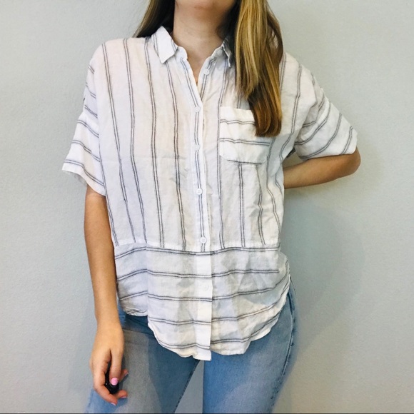 Athleta striped linen button down flowy top - Picture 4 of 8